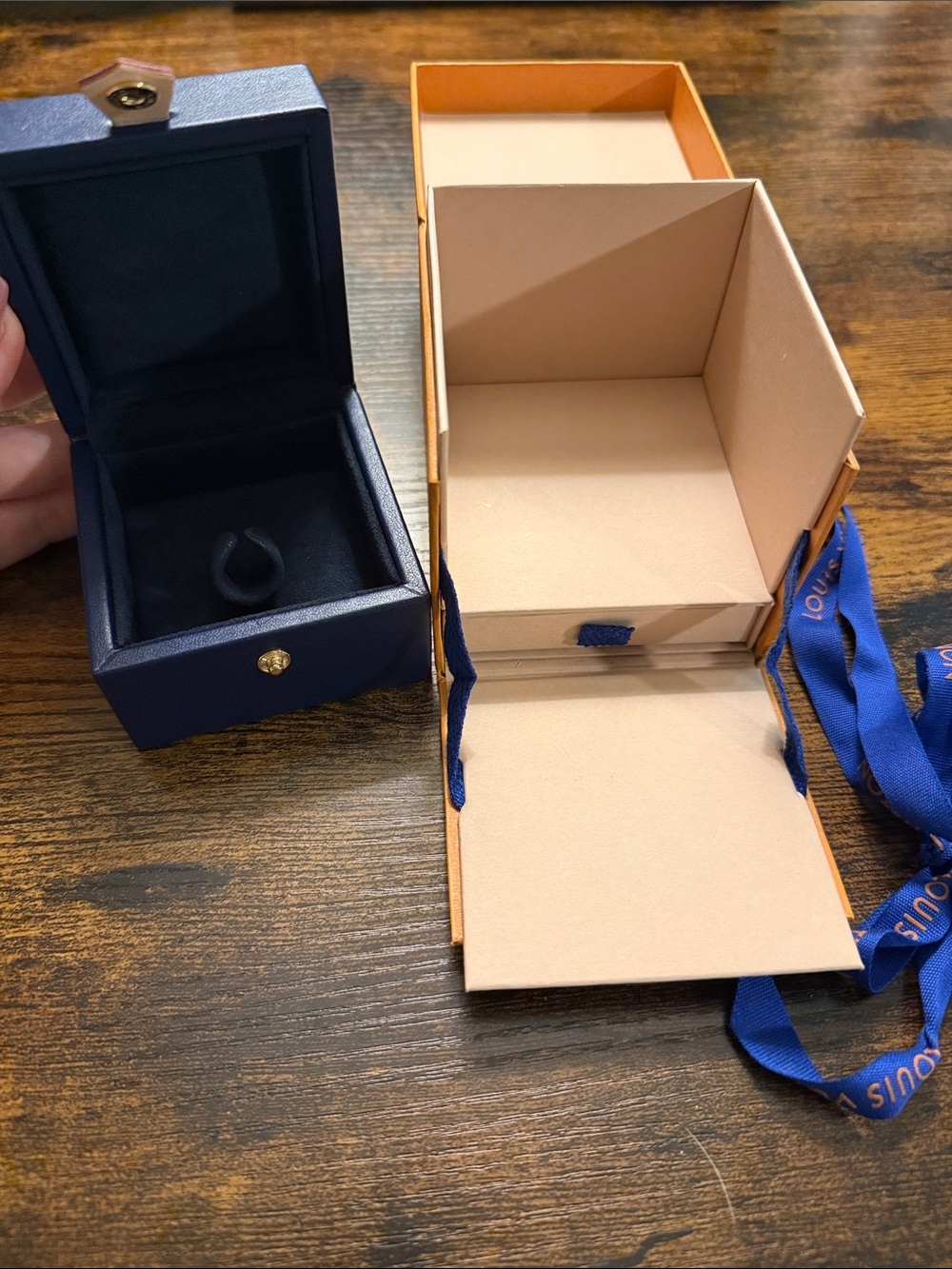 Louis Vuitton Navy Leather Jewelry Box with Orange Presentation Box & Ribbon - Picture 6 of 6